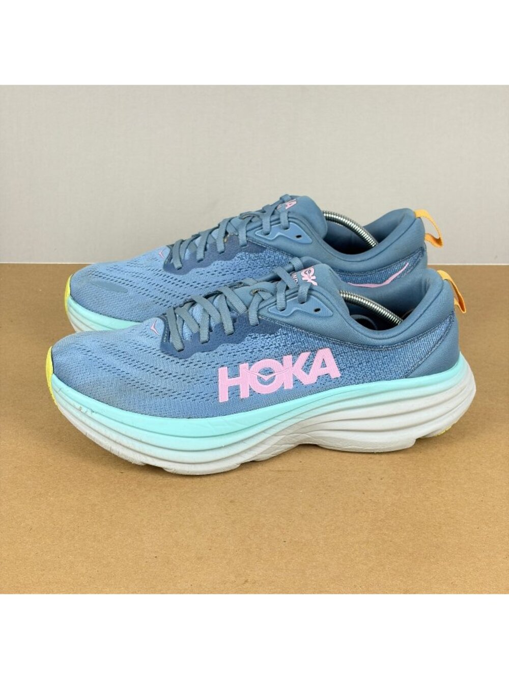 Hoka Bondi 8 Athletic Running Shoes Womens 11 Blue Pink Breathable Low Top